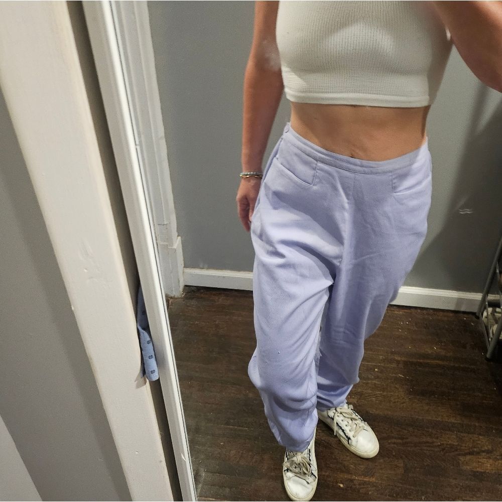 Vintage Pastel Purple 100% Cotton Baggy Pleated pants Trousers Eagle's Eye